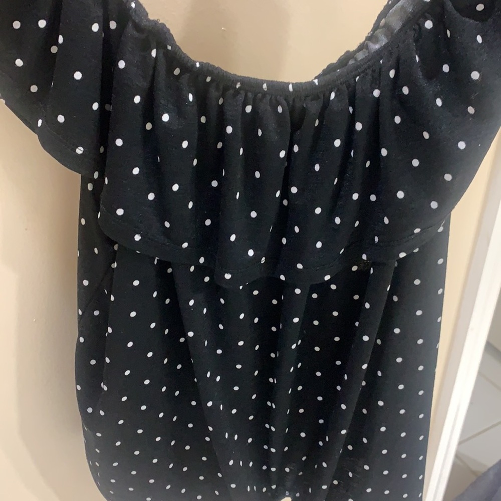 Daily Special black & white polka ruffle shirt with tie size large